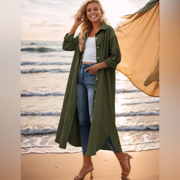 ZARA Elegant Olive Green Button-Down Dress - Picture 2 of 5